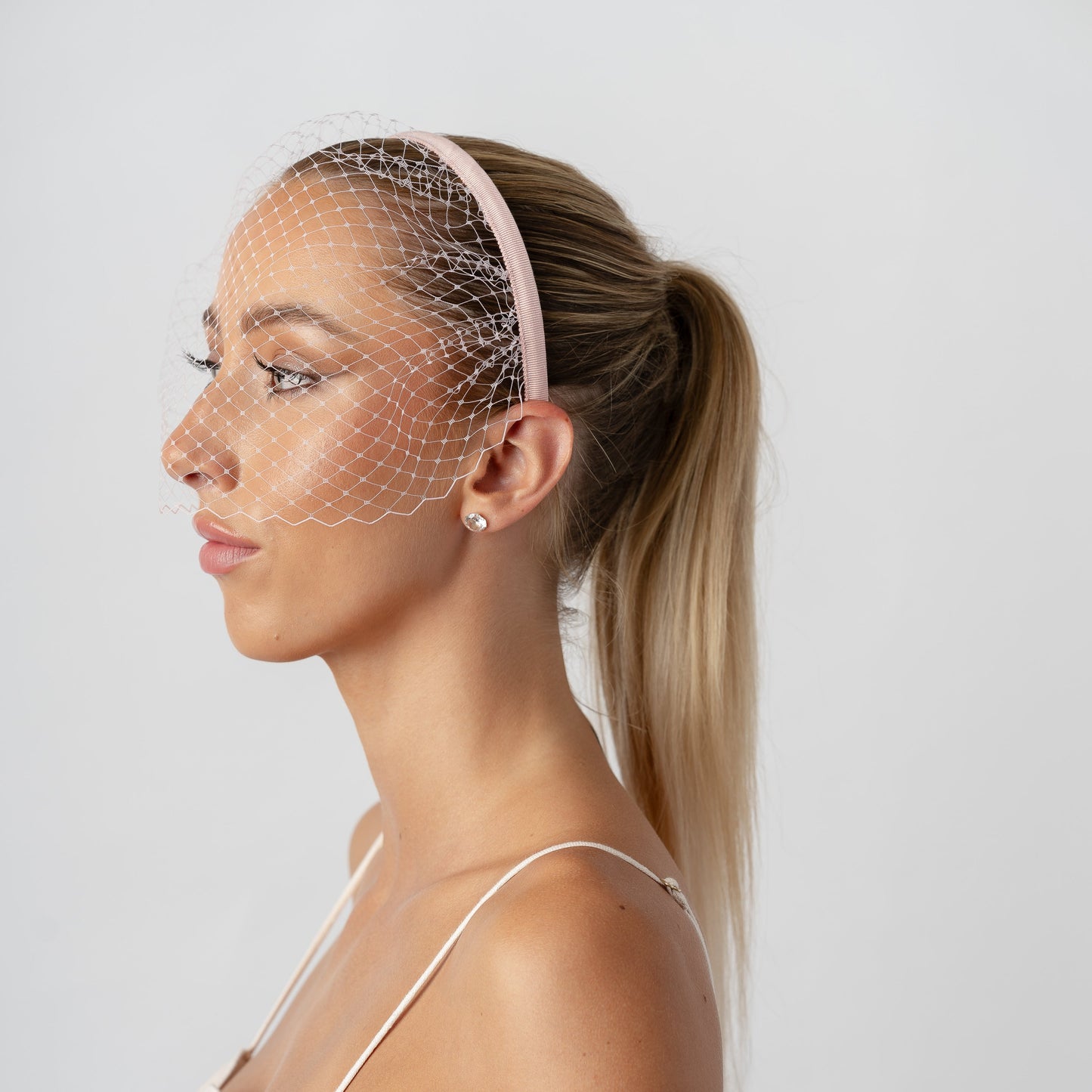 Pink Sherbet French Netting Veiled Headband