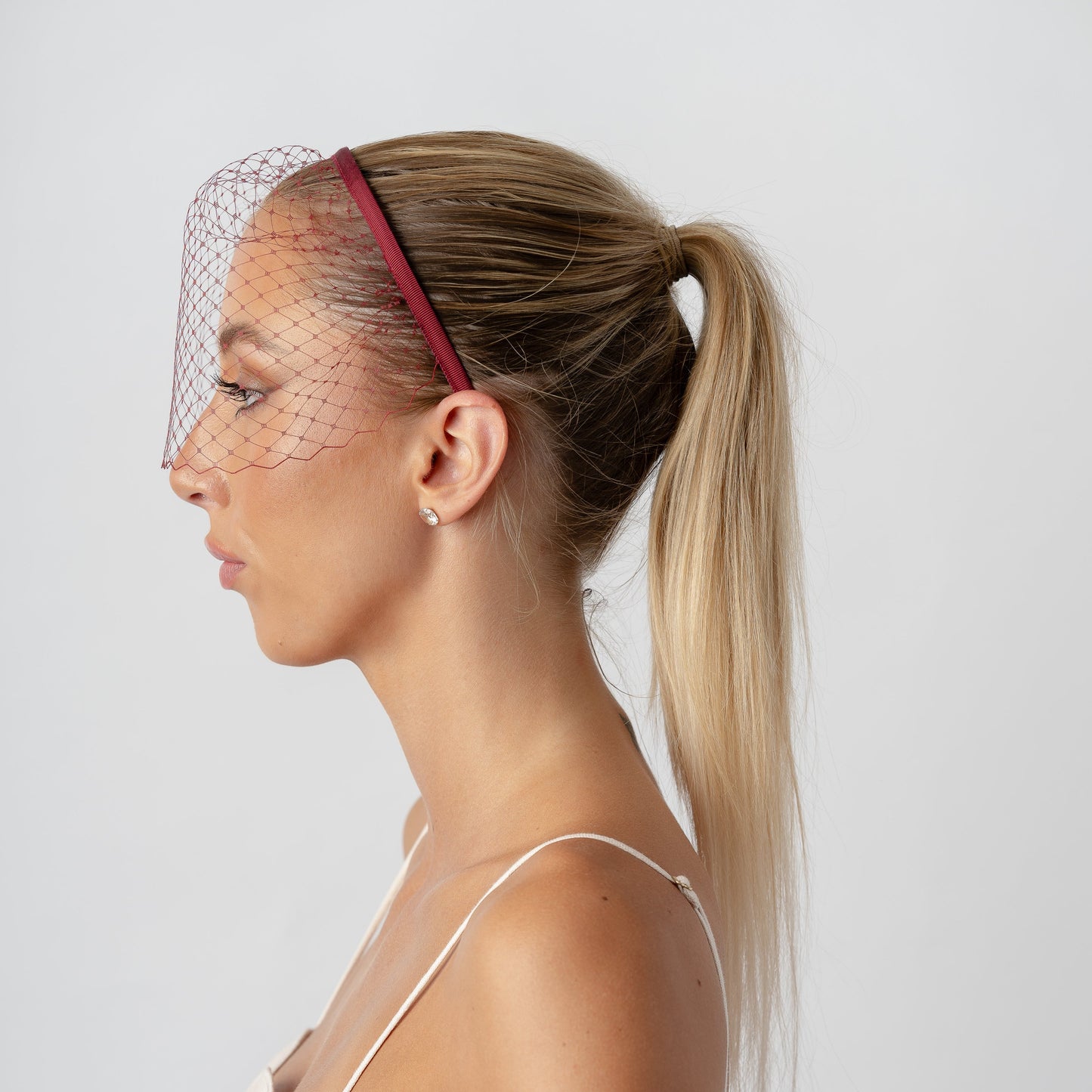 Claret French Netting Veiled Headband