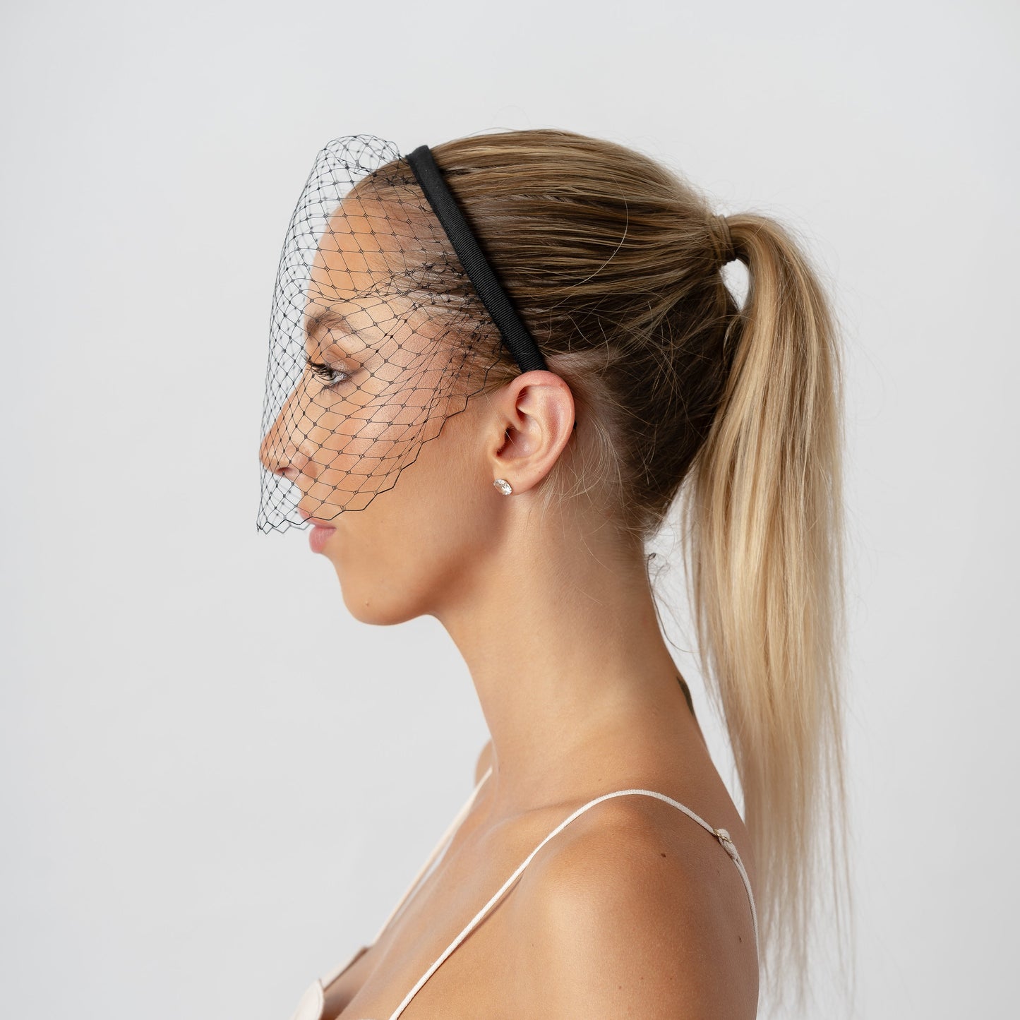 Black French Netting Veiled Headband