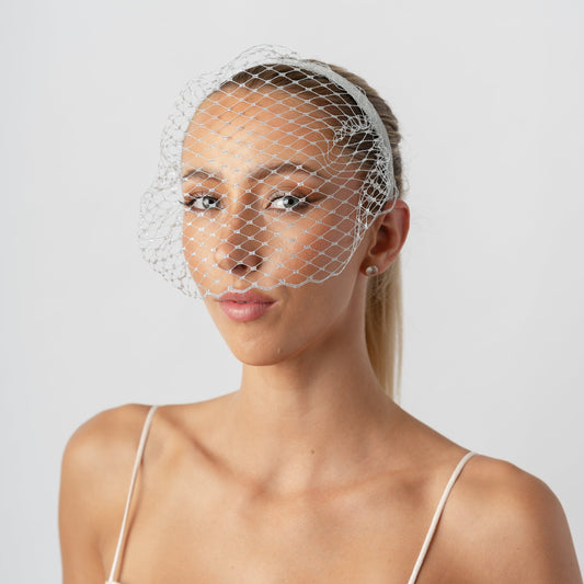 Silver French Netting Veiled Headband