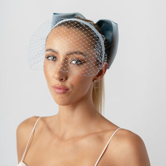 Powder Blue French Netting Veiled Headband