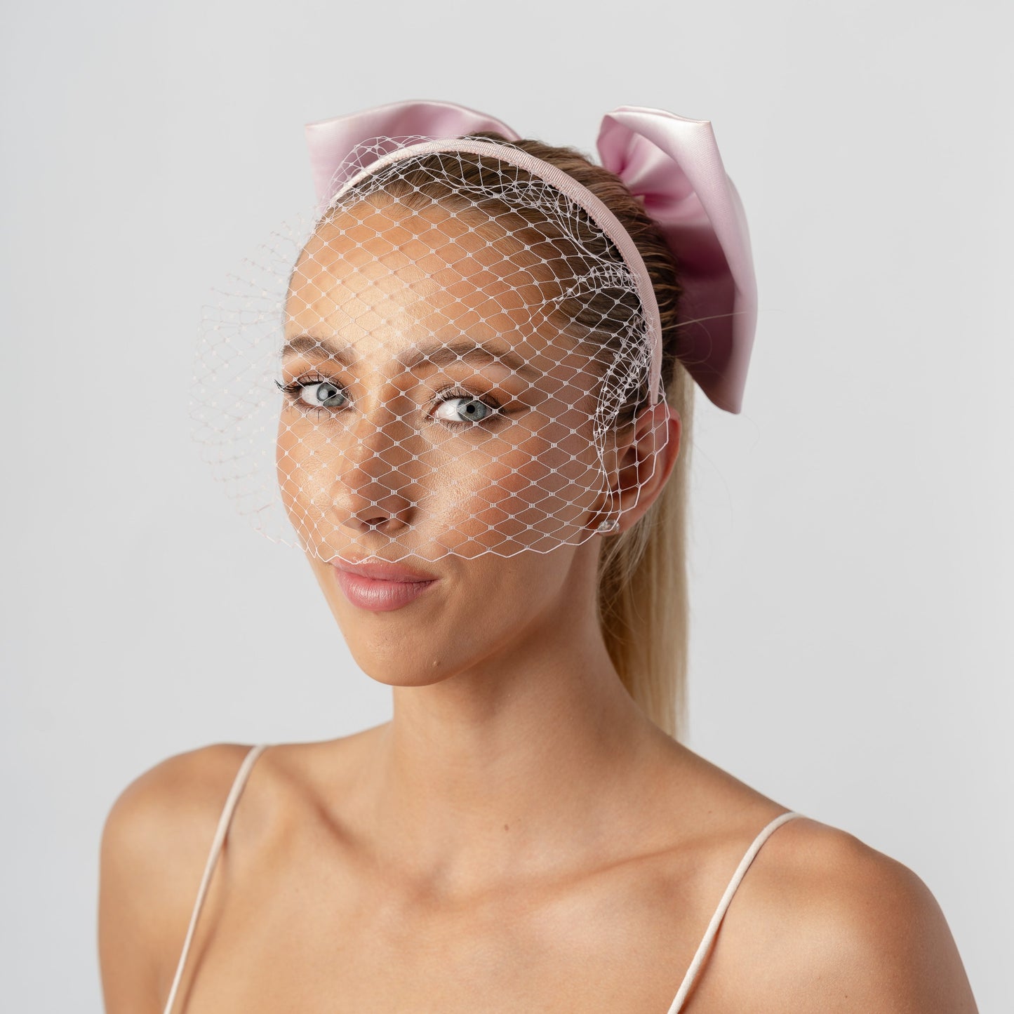 Pink Sherbet French Netting Veiled Headband