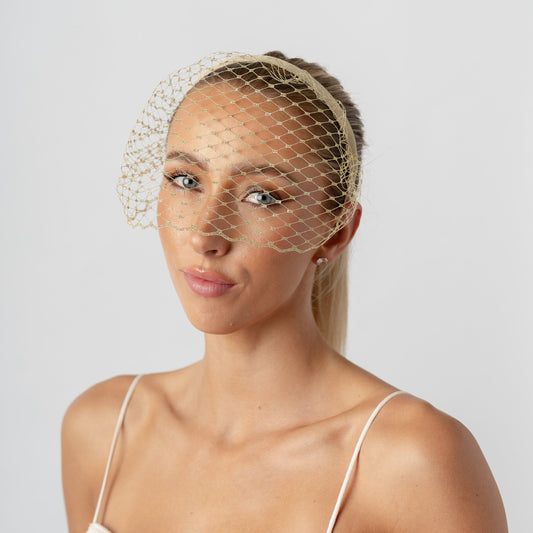 Gold French Netting Veiled Headband