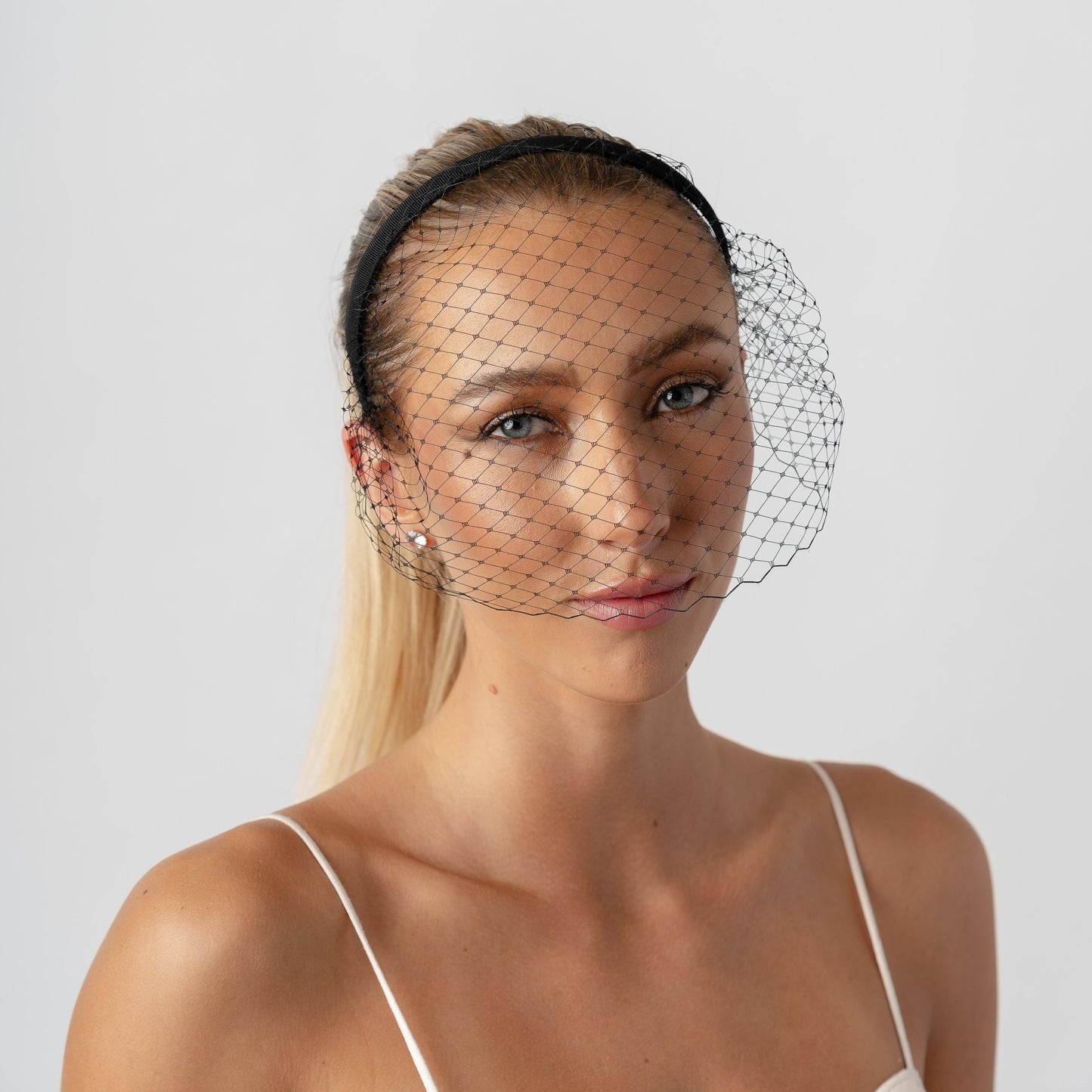 Black French Netting Veiled Headband