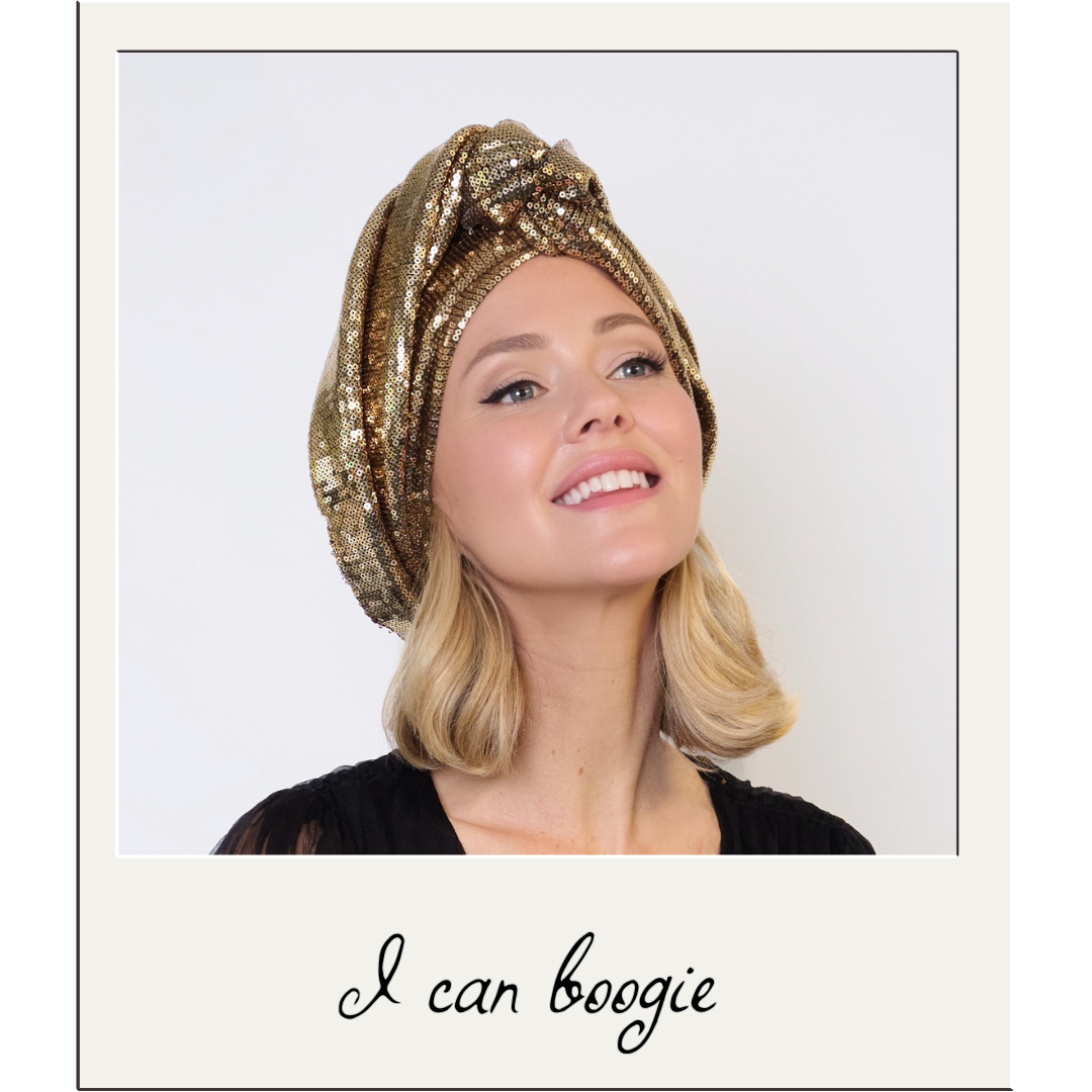 Instant Icon sequin turban in gold