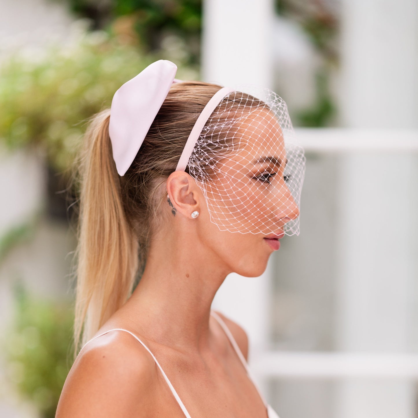 Pink Sherbet French Netting Veiled Headband