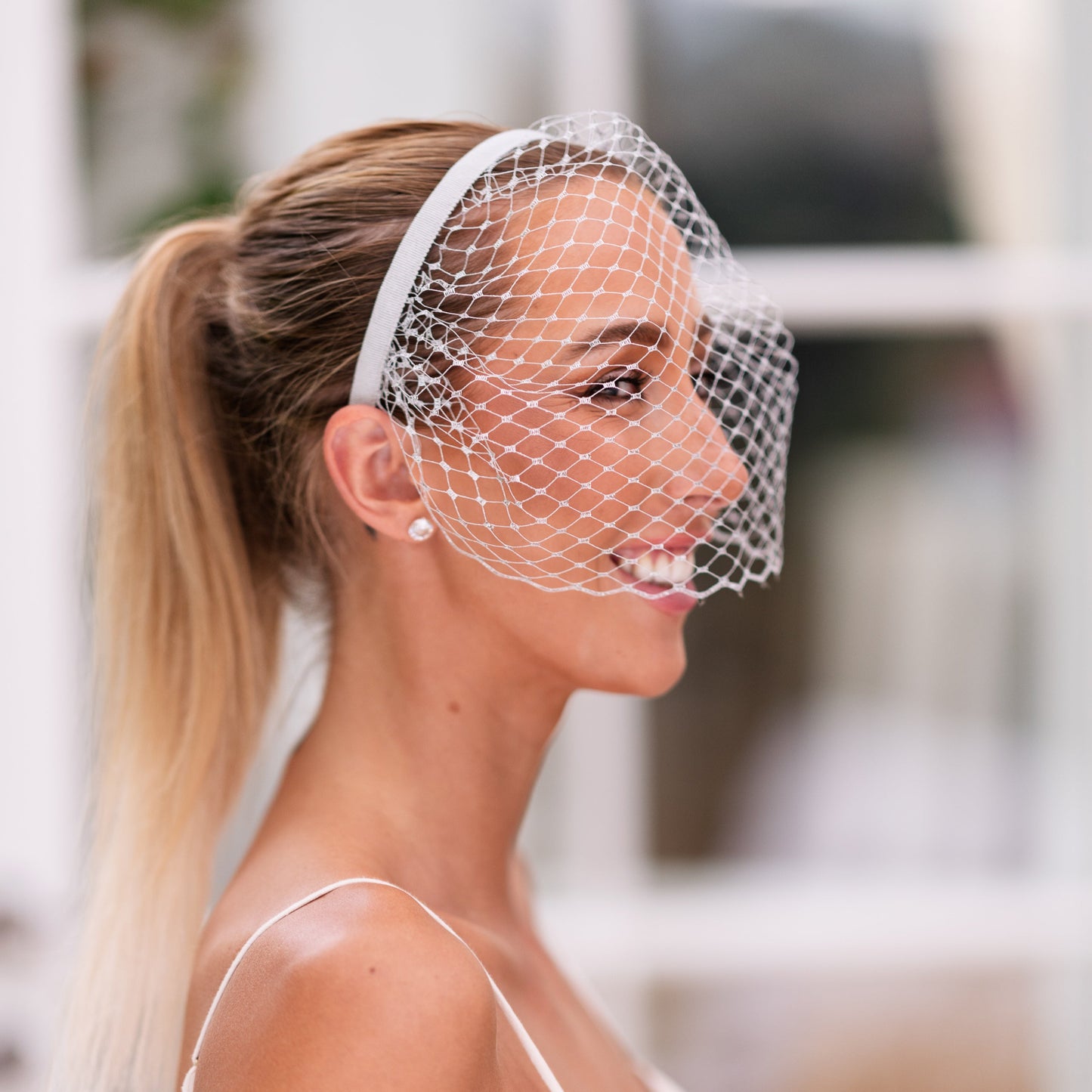 Silver French Netting Veiled Headband