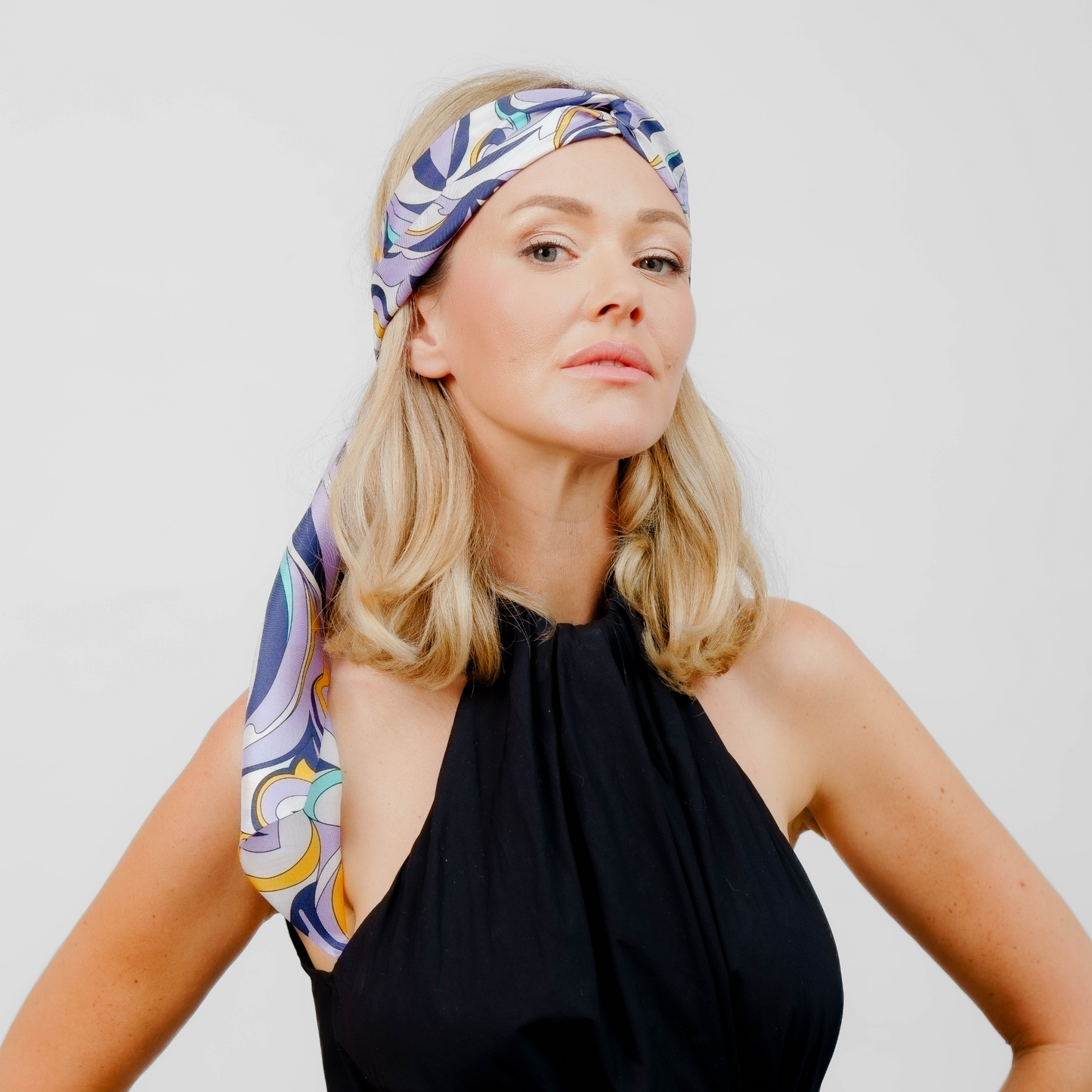 Sustainable Pucci 100% silk pre-tied headscarf in purple