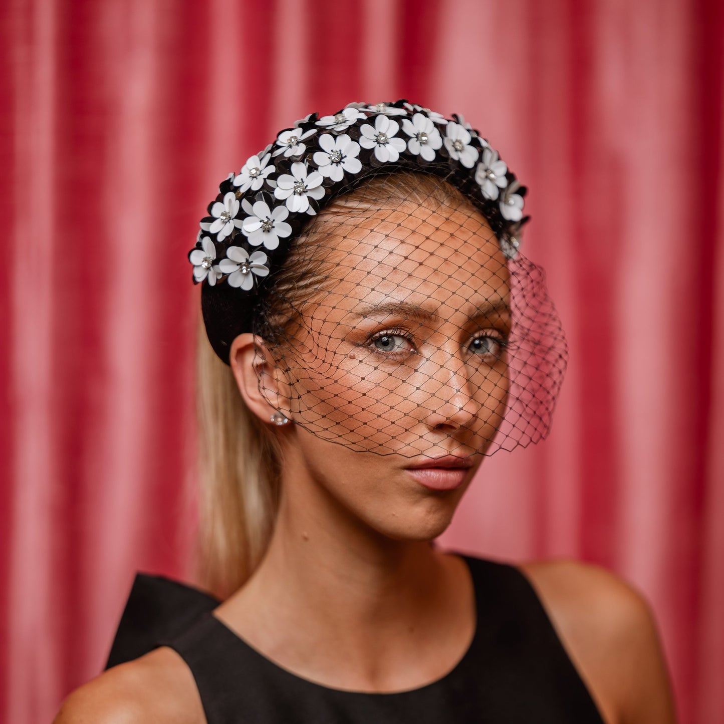 Black French Netting Veiled Headband