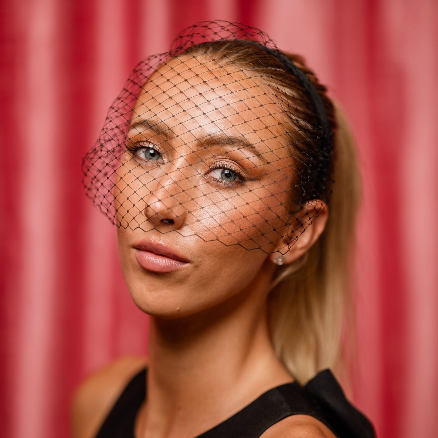 Black French Netting Veiled Headband