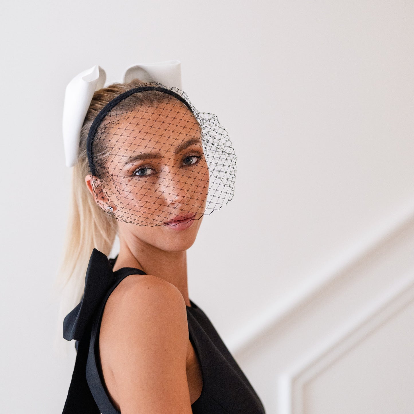 Black French Netting Veiled Headband