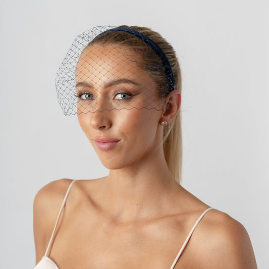 Navy French Netting Veiled Headband