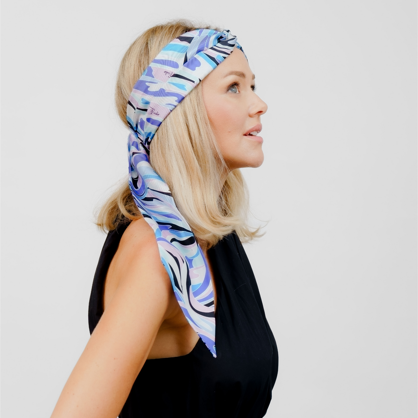 Sustainable Pucci 100% silk pre-tied headscarf in blue