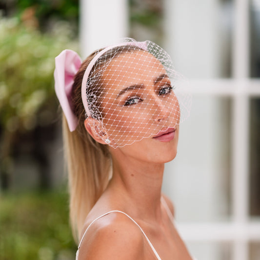 Pink Sherbet French Netting Veiled Headband