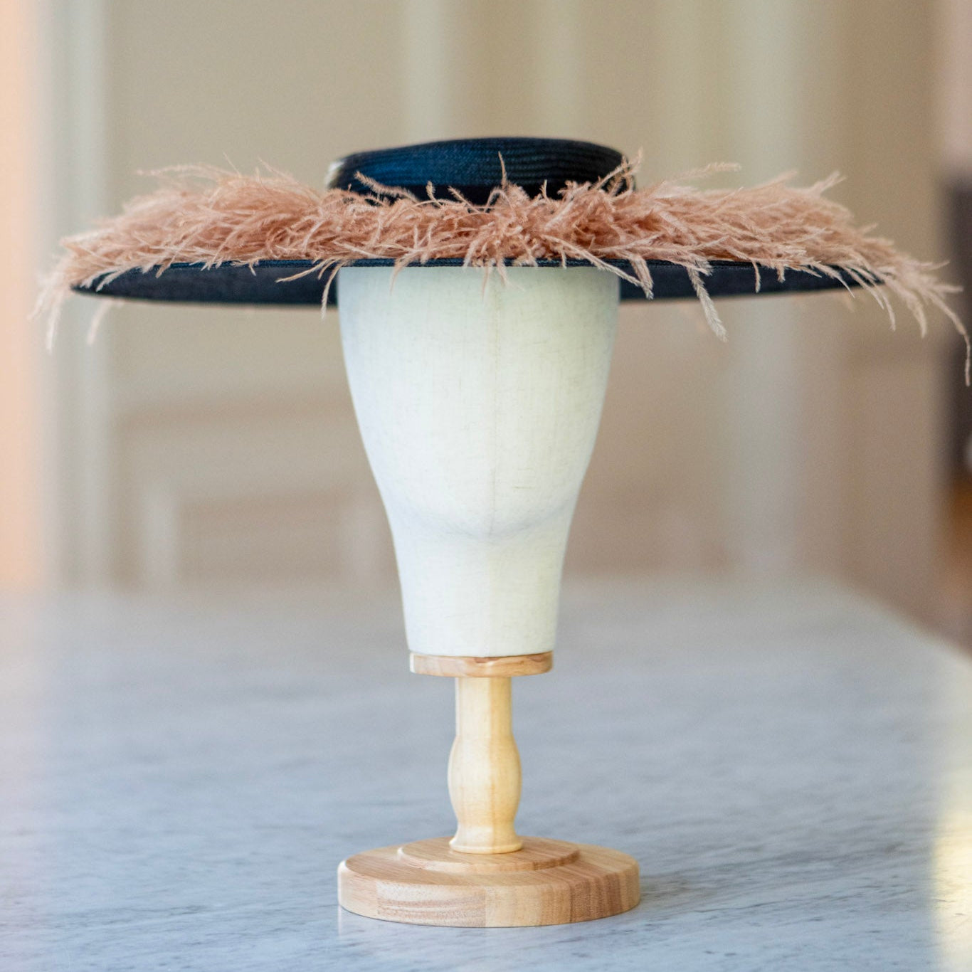 La Plume Boater in Black and Camel