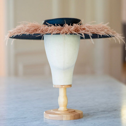 La Plume Boater in Black and Camel