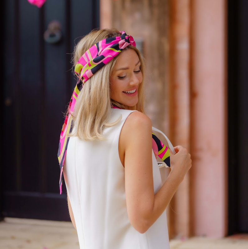 pink pucci pre tied silk headscarf