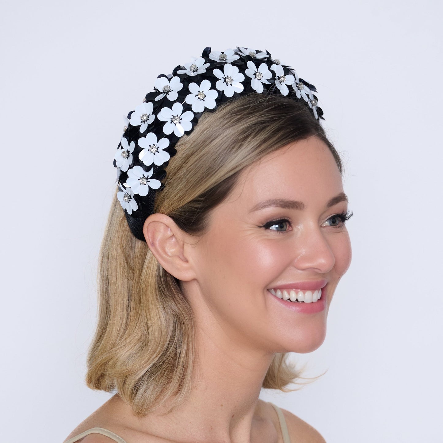 black and white embellished headband