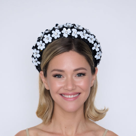 black and white embellished headband