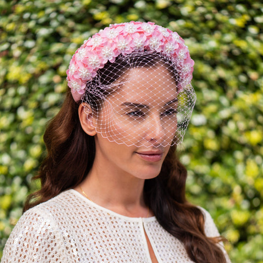 Pink Hydrangea Veiled Headband