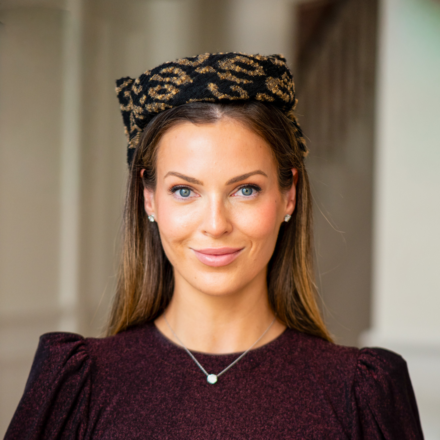 Pillbox in Roberto Cavalli tweed with Bow in Leopard