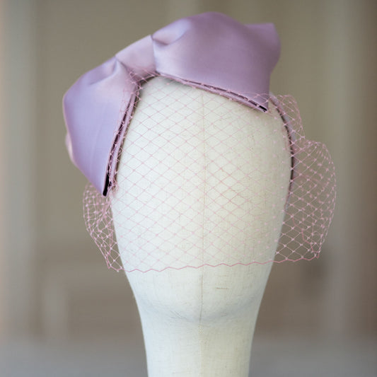 Grande Mikado Bow veiled headband in dusty mauve Success Active